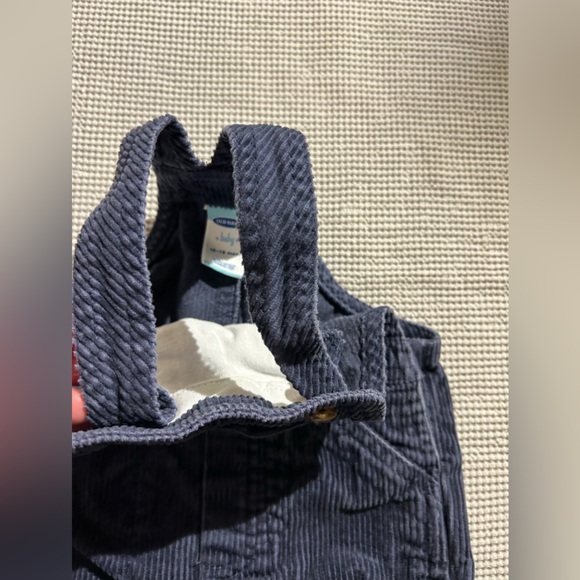 Old Navy blue thick width Corduroy red green plaid cuffed Overalls 12 mth - Picture 3 of 7